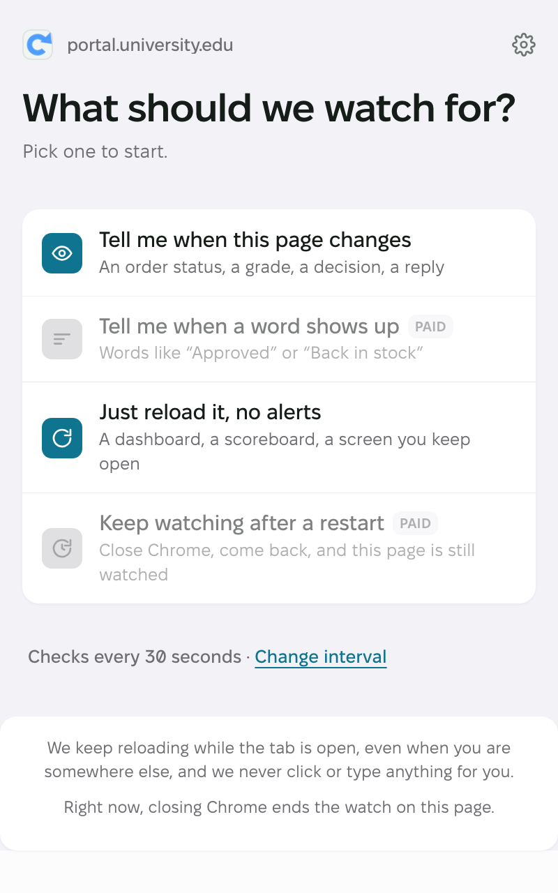 The first screen: one question, three lines to pick from
